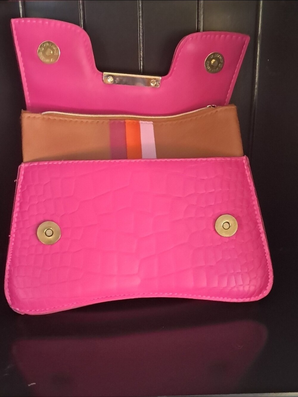 Hot Pink Croc-Embossed Top Handle Bag - Stylish Women's Purse - Picture 2 of 7